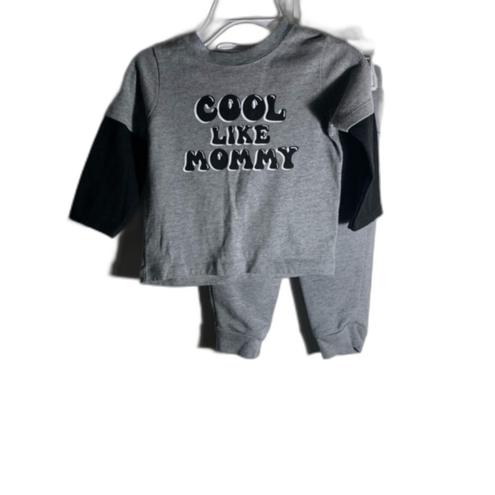 Garanimals Bundle 12M BLK WHT Gray / Olive Green Shirt & Pants (2) Set